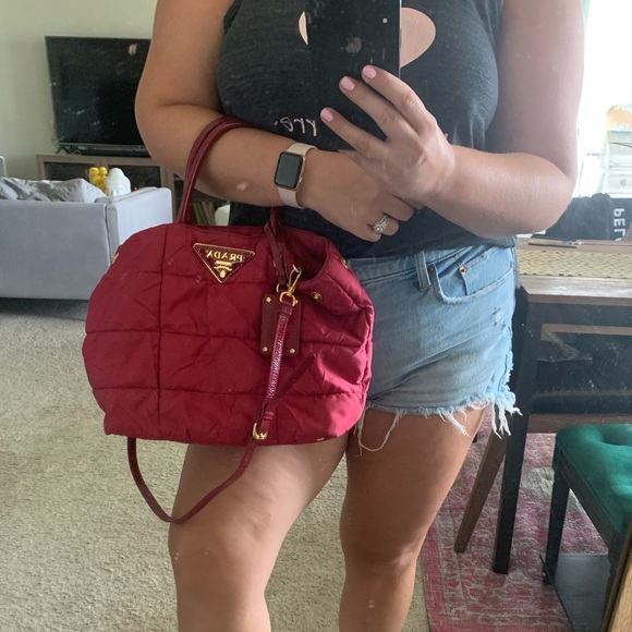 Prada nylon tote , cranberry in color - Picture 7 of 8